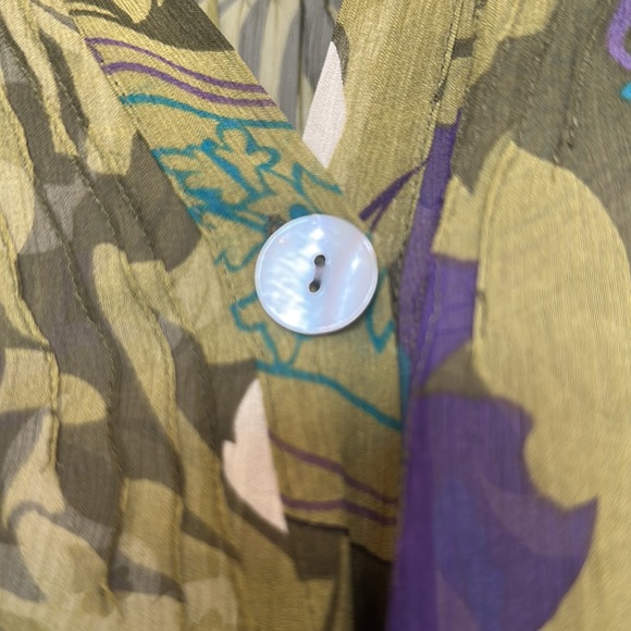 Chico's 100% Silk Green and Purple Shear Paisley Floral Cardiagn - Picture 4 of 7